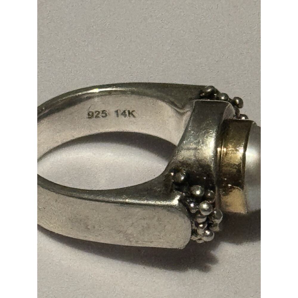 Vintage Michael Dawkins 925 14K Pearl Ring Sterling Silver & Gold Sz 8.5 13g - Picture 3 of 8
